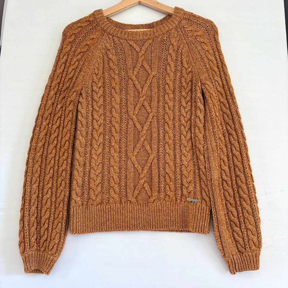 Abercrombie & Fitch Womens Brown Cable Knit Raglan Crew Neck Sweater Small